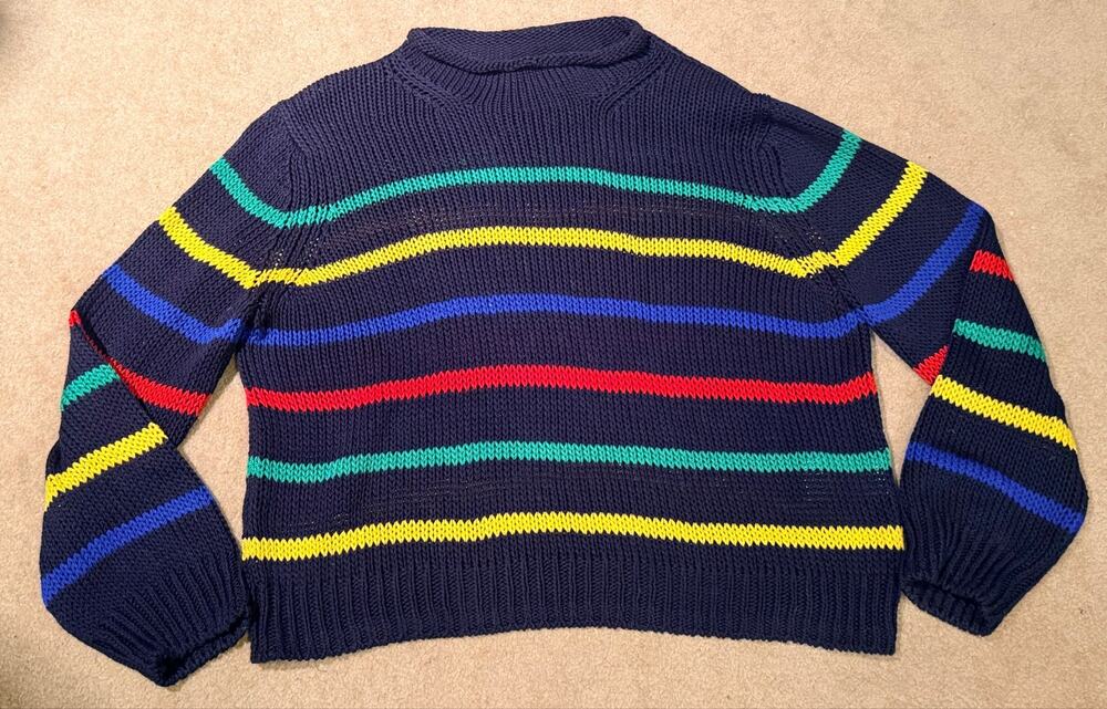 Polo Ralph Lauren Womens Navy Blue Striped Cotton Long Sleeve Knit Sweater SZ L